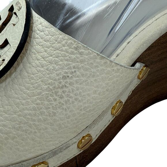 Tory Burch Patty Leather Platform Heeled Wedge Sandals Women Size 8 Cream - Picture 15 of 15